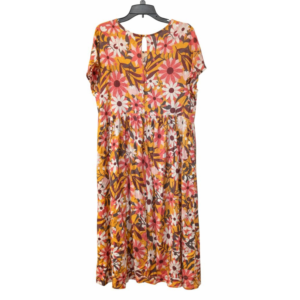 LuLaRoe Floral Dress – Size Medium – Mustard/Pink Retro Print